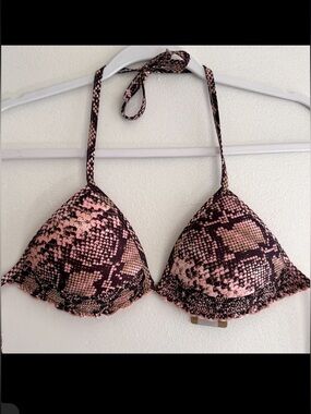 Pink Snake Print Triangle Bikini Top - Women Swim